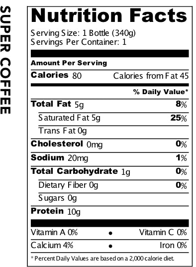 SuperCoffee nutrition label