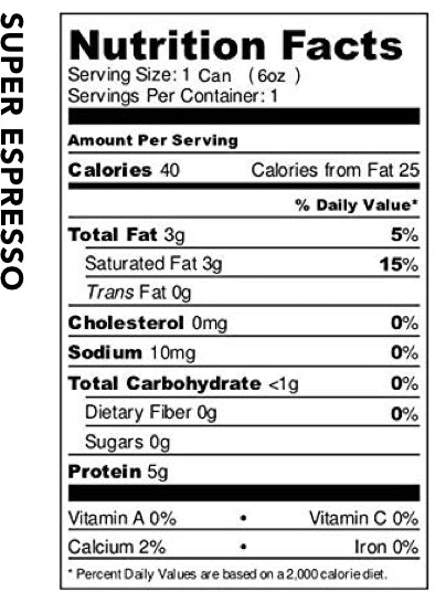 SuperEspresso nutrition label